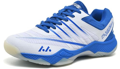 JiuQing Herren Badminton-Schuhe Leichte Volleyball-Tennisschuhe Turnschuhe Atmungsaktiv rutschfest,Blau,43 EU