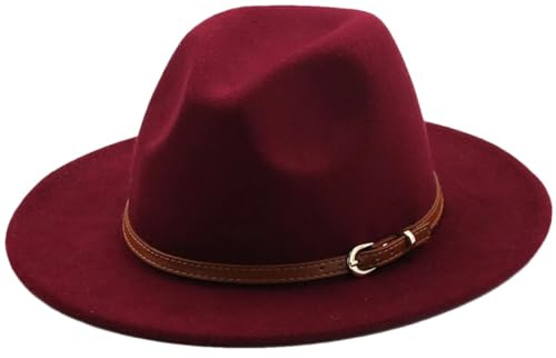 Hgvcfcv Sombrero Fedora de ala para mujeres y hombres, sombreros de fieltro de lana sintética con cadena de metal, sombrero de Panamá Jazz Chapeau