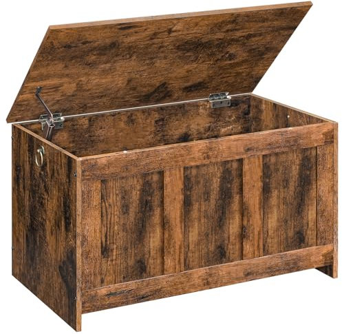 HOOBRO Storage Chest, Wooden Storage Bench, Blanket Storage Box, Large Storage Trunk with Lid, Shoe Storage Bench, Rustic Toy Chests, for Hallway, Bedroom, Living Room, Rustic Brown EFG751CW01