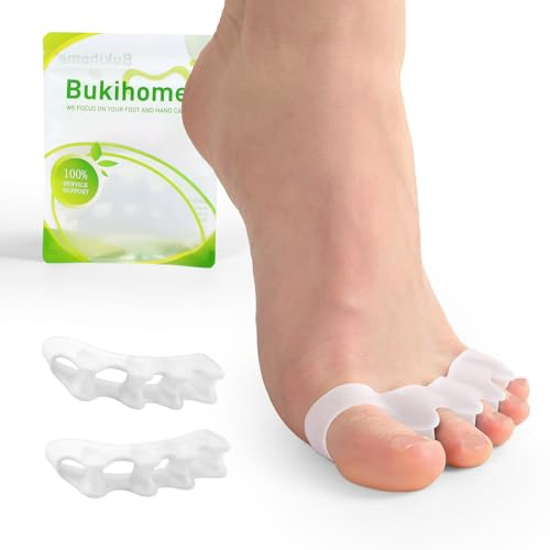 Bukihome Zehenspreizer, 4 Paar weiche Gel-Zehenspreizer zur Korrektur von Ballenzehen, Zehenspreizer zur therapeutischen Linderung von Plantarfasziitis,Fußschmerzen für Frauen und Männer (Weiß + S)
