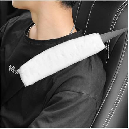 2 Packs Car Seatbelt Covers Shoulder Pad, Universal Soft Faux Sheepskin Shoulder Cover for Comfortable Driving, Fluffy Seat Belt Protector Help to Protect Your Neck and Shoulder (White)
