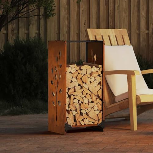 Brokky 864224 Firewood Rack 40x30x80 cm Weathering Steel Firewood Holders Indoor Wood Stove Outdoor Fireplace Heavy Duty Wood Stacking Wood Storage Kit for Fireplace Tool