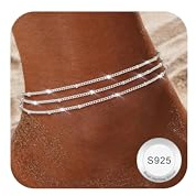 Finrezio Bracelet Cheville Femme Argent 925 Couches Imperméable à l’Eau Bracelet de Cheville pour Femmes Réglable CZ Cœur Chaine Cheville Argent Bijoux Femme Plage D'Été D