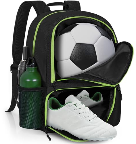 OUUTMEE Mochila deportiva para fútbol, baloncesto y voleibol, resistente organizador de pelotas y zapatos con compartimento separado para equipo deportivo, apta para niños de hasta 10 años.Negro