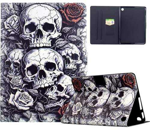 Mldjomid Custodia Compatibile per Amazon 8 Kindle Fire HD 8 (12./10. Generazione 2022/2020) Pelle PU Tablet Case Protettiva Cover con Stand per Fire HD 8 (12th/10th Gen) Custodia- Ossa Bianche e Nere