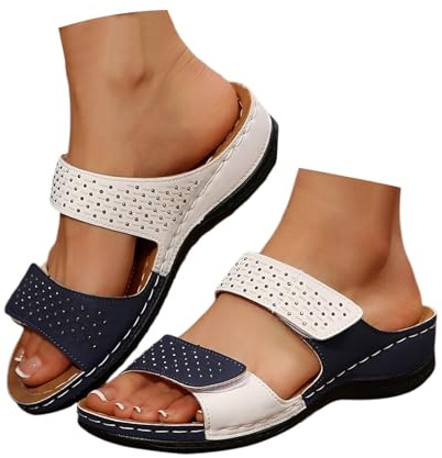 Generisch Mules orthopédiques pour femme - Chaussons d'été pour femme - Pieds larges - Sandales de bain légères - Sandales d'été avec semelle large - Sandales en cuir