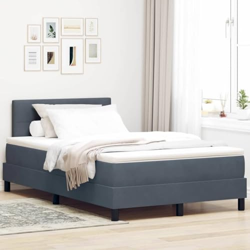 vidaXL Boxspring Säng Med Madrass Dark Grey Sammet 120X190 cm Pocket Springs Foam Elegant Bekväm Stilig Ram Uppskuren Sovrums Möbler Modern Dubbel Förvaring