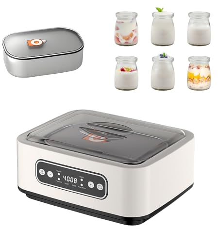 Automatic Yogurt Maker, 1600ML Multi-Function Electric Yogurt Machine with 9 Jars and Stainless Steel Liner, LED Display Constant Temperature & Timer for Homemade Yogurt/Natto/Rice Wine/Fermentation