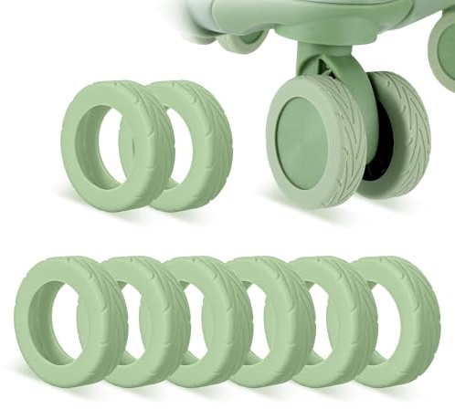 Wanmu 8 Pcs Luggage Wheels Protection Covers, Anti-Noise Silicone Wheel Protective Covers for 2-2.4'' Spinner Wheel, Wear-Resistant Travel Carry On Luggage Suitcases Wheels Protector (Green)