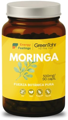 Energy Feelings Moringa en Cápsulas Pura, 100% Polvo de Moringa Oleifera Bio, Rica en Antioxidantes Vegetales, Natural, Orgánica, Ecológica, 90 Cápsulas, 1500mg de Concentración