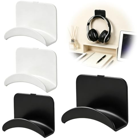 4 Pièces Support Casque Mural, Porte Casque Audio Mural Bureau avec Adhésif, Crochet Casques Universel pour Casques Audio et Gaming, Support Écouteurs et Manette, Organisation Bureau Maison Studio