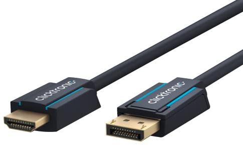 Clicktronic Aktives DisplayPort auf HDMI Adapterkabel, hochauflösende Signalübertragung WQHD @ 75 Hz (1440p) Full HD @ 60 Hz (1080p) Kristallklarer Sound DP-Stecker zu 1x HDMI Stecker, 7,5m RAL 1m