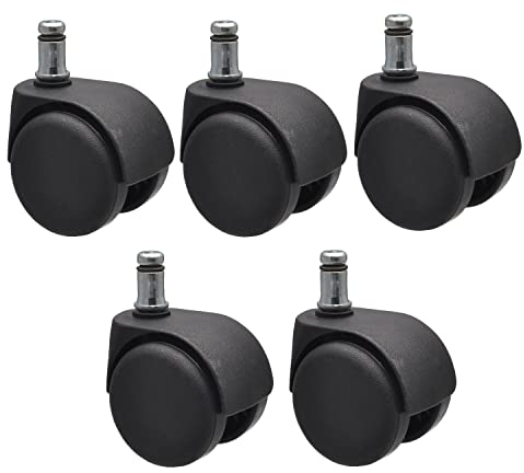 Wagner Ruedas para sillas giratorias/Juego de Ruedas para sillas de Oficina 5 Piezas - Duro - diámetro Ø 50 mm, con Freno de intervalo, Perno 11 x 20 mm, Capacidad de Carga 50 kg/Rueda - 02500161