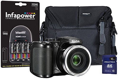 Kodak PIXPRO AZ252 Bridge Camera with 4x AA Batteries/16 GB SD Card and Case - Black