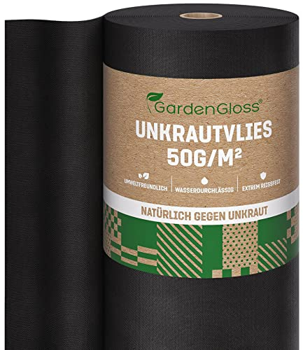GardenGloss® 100m2 Weed Control Membrane (50gsm) - Water Permeable and Tearproof Weed Barrier Fabric - Weed Control Fabric with High UV-Stabilisation (100m x 1m, 1 roll)