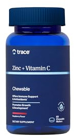 Trace Minerals Zinc + Vitamin C - Chewable Wafers for Immunity & Antioxidant Support - Healthy Development - Enzyme Function - Full Spectrum of Ionic Minerals - Raspberry - 60 Servings