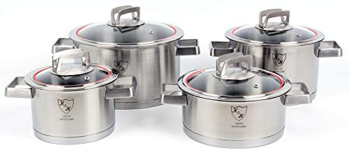 K&H Topfset Edelstahl 707 [MIT GLASDECKEL] Induktions Töpfe Set - Kochtöpfe - Kochtopf Induktion - Universell Kompatibel - Unbeschichtet - Cooking Pod - Inkl. Stieltopf - Rostfrei (4-Teilig)