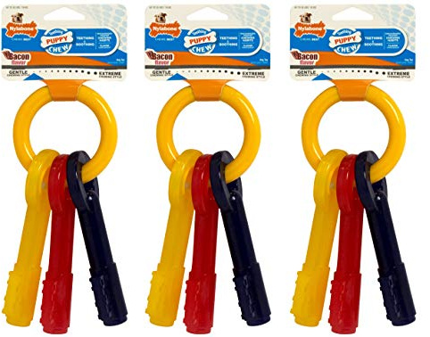Nylabone Puppy Teething Keys Large Bacon Chew Toy for Dogs - 3 Pack