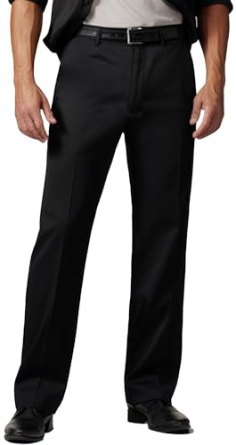 Men's Cozy Hidden Expandable Waist Dress Pants | Premium Stretch Texture Weave Work to Weekend Pant (Black,32W×32L)