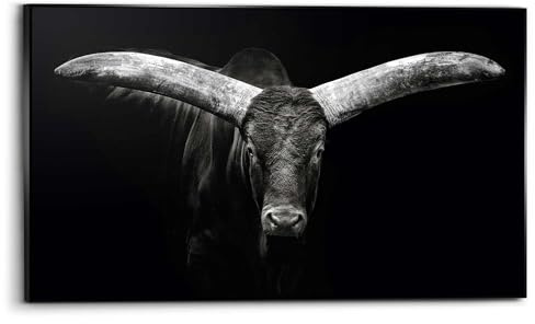 REINDERS Gerahmtes Bild, Ochse, Wohnzimmer, Bilder, Wanddeko, Room Decor, MDF, Schwarz-Weiß, 70 x 118