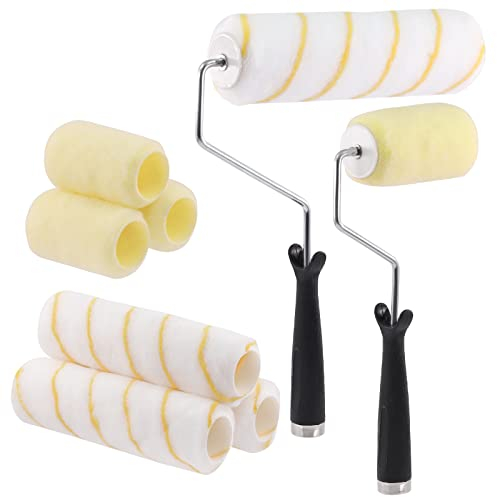 Glarks 8 Stück 10,2 cm und 22,9 cm Farbrollerabdeckungen mit Farbroller-Rahmen, inklusive 4 Stück 10,2 cm fusselfreie Rollenabdeckung mit Rollerrahmen und 4 Stück 22,9 cm Rollenabdeckung