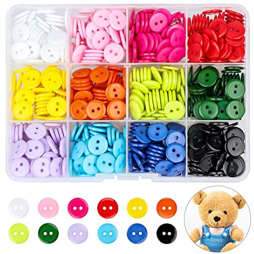 600 Stück Bunte Knöpfe 11.5mm 2-Loch Harz Rund Mit Aufbewahrungsbox für Nähen Kinder DIY Handwerk Scrapbooking und Dekorieren, 12 Farben