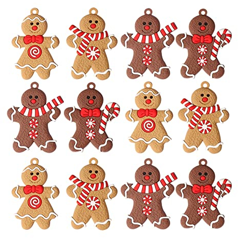 Omino Pan di Zenzero Natale Set, Decorazioni Albero di Natale, 12 Pezzi Ornamento Pan Zenzero,Pendenti con Spago per la Addobbi Albero di Natale e Festa la Casa Decorazioni