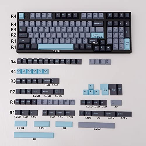 Schwarz Grau Blau Tastenkappen Set 173 Tasten Cherry Profil Doubleshot Custom Tastenkappen ISO ANSI Layout für Cherry MX Mechanische Tastaturen