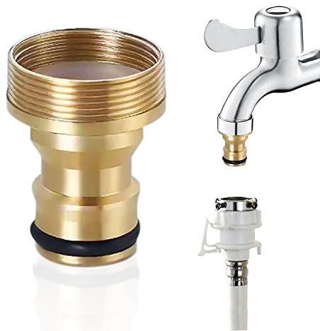1 conector de grifo con arandela, adaptador de manguera de latón, conector de grifo con rosca exterior, rosca exterior de 24 mm, rosca interior de 22 mm, adecuado para lavadora, cocina, baño, jardín