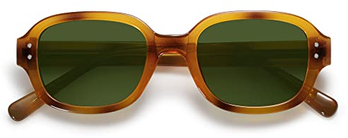 SOJOS Gafas de sol rectangulares para mujer Vintage Trendy Gafas de sol hexagonales Cara estrecha SJ2218, Ámbar Amarillo, medium