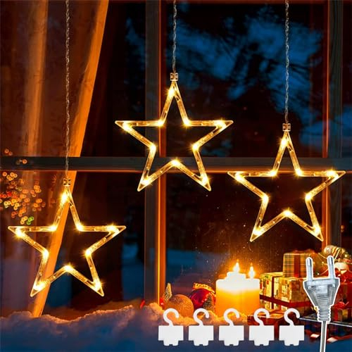 DAZZTIME Luci Stelle Tenda,Luci Stringa Stelle con 8 Modalità Lampeggianti,IP44 Impermeabile Stell Natal Decorazion,Luci Natalizie per Finestre,per Balcone, Compleanno, Festa, Matrimonio