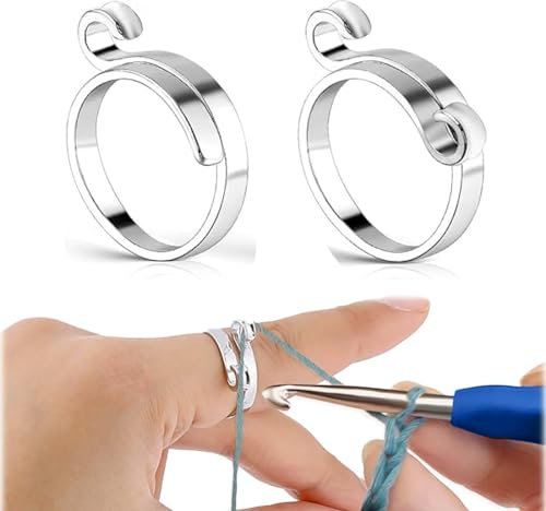 LYQNIHOB 2 Stück verstellbare Strickschlaufen aus Silber, Diese Metall gewebten Ringe dienen als offene Fingerhalter und sind, für Fingerring-, Strickzubehör-, Häkeln- und Strickarbeiten geeignet