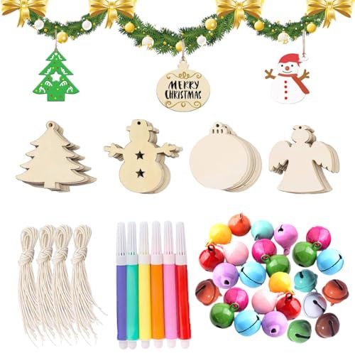 DELAIHUIL Weihnachtskugeln Basteln, DIY Weihnachtsdekoration mit Holzanhängern und Geschenkanhängern zum Bemalen