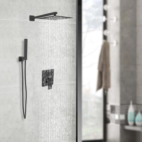 Donened Ensemble de douche encastré, pommeau de douche carré en acier inoxydable 30 x 30 cm, robinet de douche encastré ultra fin, montage mural encastré, montage facile