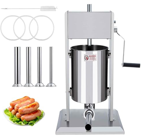 Sausage Stuffer, Manual 11LBS/5L Sausage Maker Machine, Meat Stuffer with Dual Speed, Stainless Steel Heavy Duty Sausage Filler with 4 Stuffing Tubes, for Commercial and Home Use