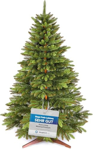 Weihnachtsbaum künstlich 145cm - Naturgetreue Spritzguss Elemente, Künstlicher Weihnachtsbaum mit Holzständer und Aufbewahrungstasche –Tannenbaum künstlich Pure Living