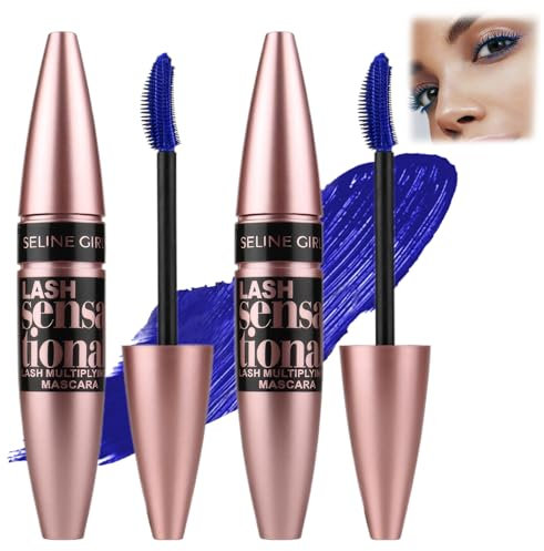 Blue Mascara,2 Pieces Blue Mascara for Eyes,Comes with a Soft Mascara Brush,Coloured Mascara Waterproof and Sweat-Proof,Long-Lasting Makeup All Day Telescopic Mascara for Party Stage Use (Blue)