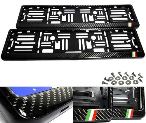RZG 2 soportes para matrícula de matrícula de coche de fibra de carbono auténtica, color negro, marco envolvente de Italia 500 AR