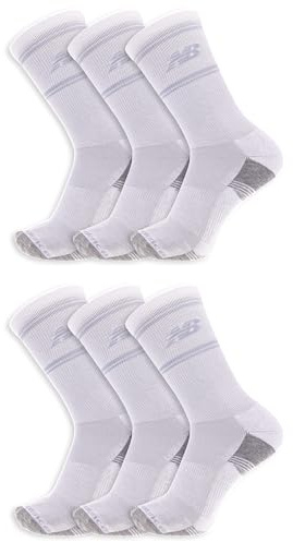 New Balance Unisex Crew Socks 6 Pair Pack, White, Medium