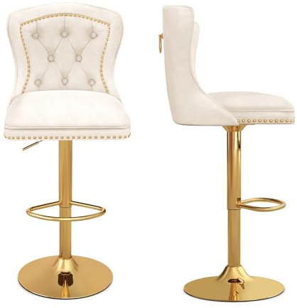 GIANTEX Set med 2 barstolar höjdjusterbar 67–87 cm, barstol 360° roterbar med fotstöd, diskpall, bistropall, snurrpall med ryggstöd, sammetspall, kökspall, sittpall som kan belastas upp till 150 kg