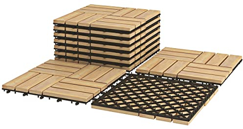 HOMFME 10 PCS Acacia Wooden Decking Tiles, 30 x 30 cm Flooring Tiles
