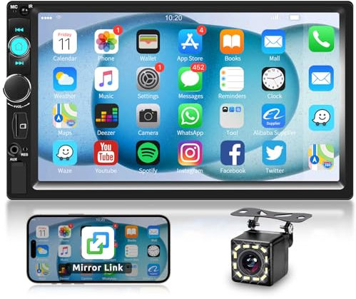 VECHTEL 7inch Car Stereo Double Din Radio Touchscreen with Backup Camera Multimedia Car Audio Support Mirror Link,Bluetooth Call/Music,FM,MP5 Player,USB,Charge,SD Aux Double Din Car Audio Receivers