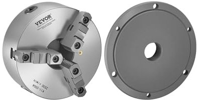 VEVOR 3-Jaw Lathe Chuck, 8 Inch (200 mm), Self-Centering Chuck with 2 1/4 in-8 Threaded Backing Plate, 0.16-7.87 in (4-200 mm) Clamping Range with T-wrench Screws, HT300 Material, for Wood Metal Lathe