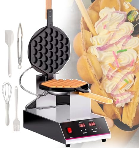 pealiritansemen Gaufrier À Bulles Street Food - Rotation À 180°, Plaques Chauffantes Double Face, Température Réglable De 50 À 250 °C, pour Food Truck, Boulangeries Et Cafés, avec Kit D'accessoires