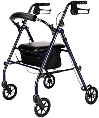 NexaGeniX deambulateur Déambulateur à 4 Roues avec siège, déambulateur Roulant en Aluminium, réglable en Hauteur, léger, Pliable, avec Support de Panier deambulateur d Interieur