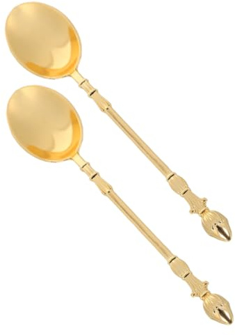 iplusmile 2piezas Cuchara De Postre Dorada De Aleación Resistente Cucharilla Pequeña Para Helados Postres y Té Accesorios De Vajilla Para Servir y
