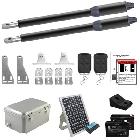 Gyxel C01-L Solar Gate Openers with Batteries & Solar Panel for Dual Swing Gate Up to 14ft Long or 440lb Per Arm, Automatic Gate Openers for Driveway Dual Swing Gate with Long-Range Gate Opener Remote