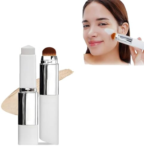 Korean Color Changing Foundation Stick with Brush Head - V White Cover Cream for Full to Medium Coverage, All Skin Types, Non-Greasy Base Makeup (Ivory)