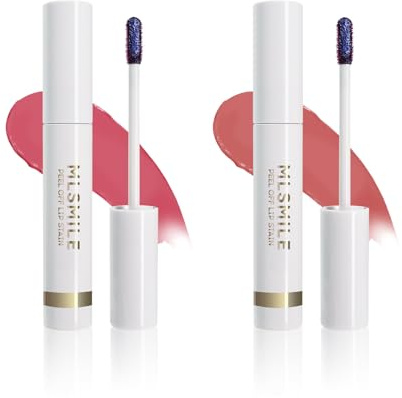 MLSMILE Lip Stain Peel Off, 2PCS Waterproof Easy Peel Off Lip Stain Long Lasting, 24h Kiss Proof Matte Lip Tint Peel Off, Matte Peel Off Lip Liner Lipstain for Daily & Party (05+09)