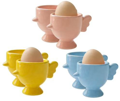 Bqkroa Portauovo in ceramica, 6 pezzi, versatile e decorativo, elegante, per colazione, lavabile in lavastoviglie, per tavolo da colazione, colore giallo/blu/rosa